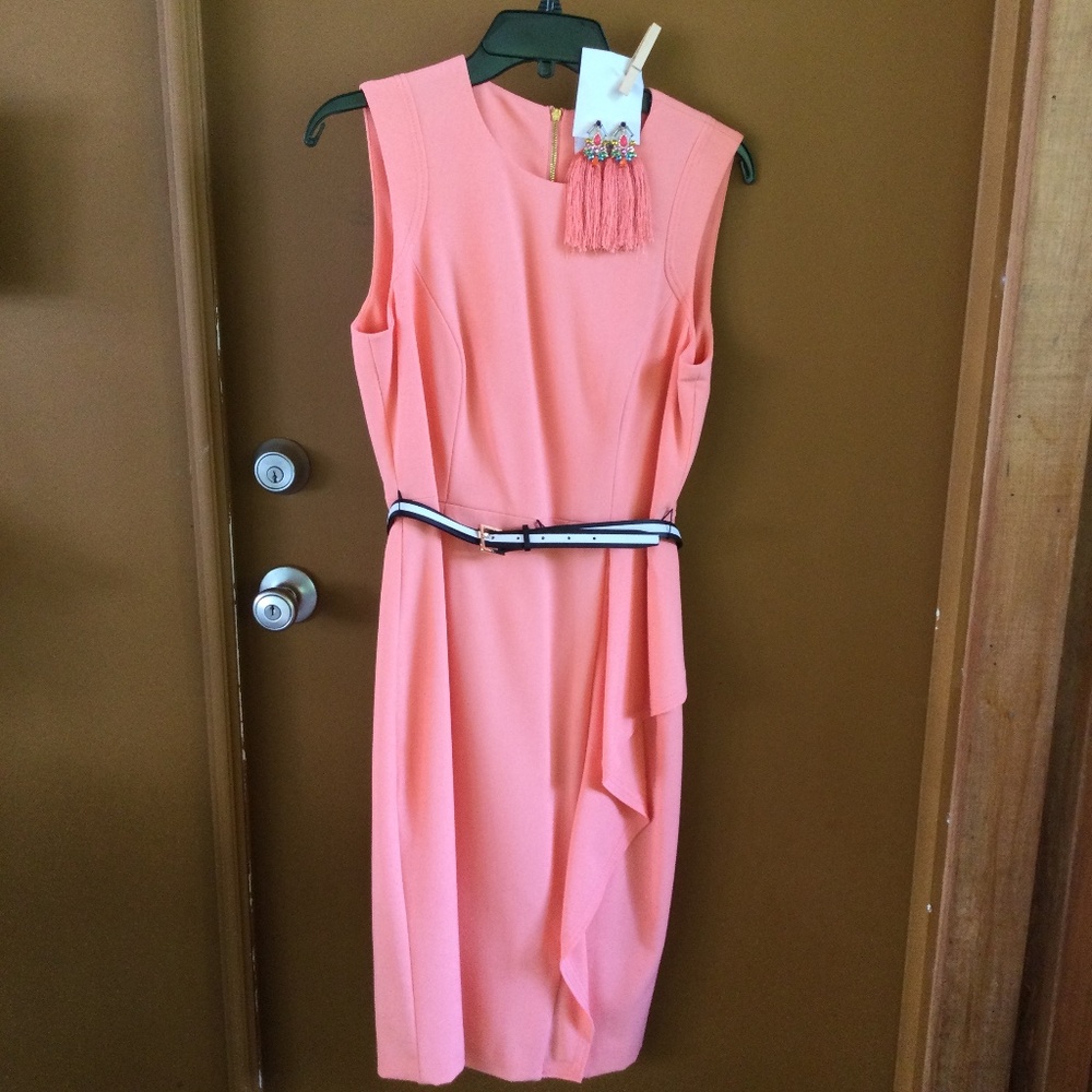 Calvin Klein Peach Dress Plus Matching Earrings